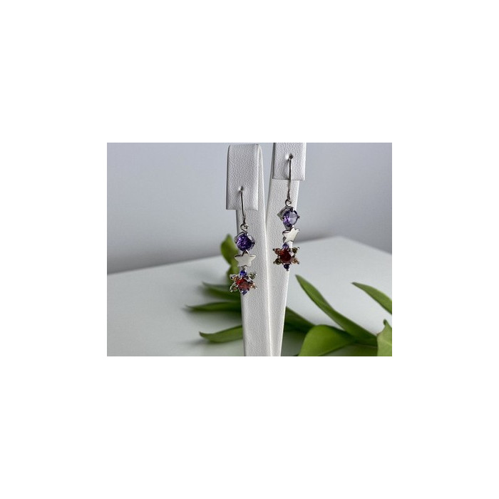 Dangle Earrings with Multicolor CZ  