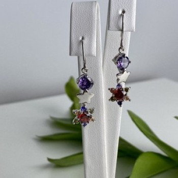 Dangle Earrings with Multicolor CZ  