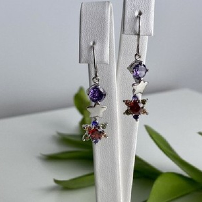 Dangle Earrings with Multicolor CZ  