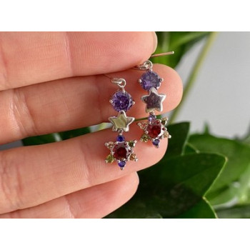 Dangle Earrings with Multicolor CZ  