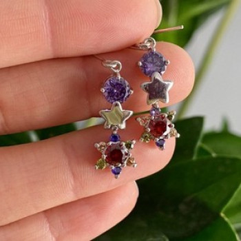 Dangle Earrings with Multicolor CZ  
