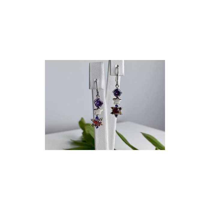 Dangle Earrings with Multicolor CZ  