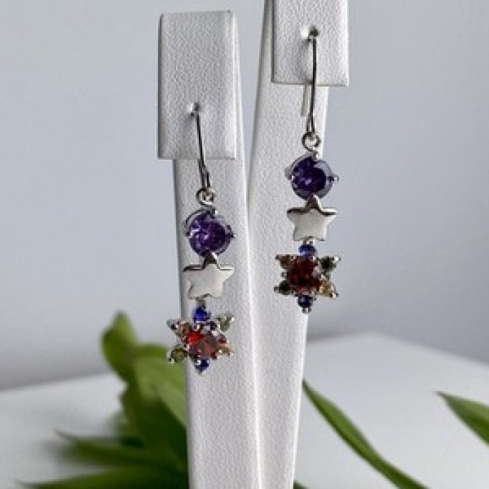 Dangle Earrings with Multicolor CZ  