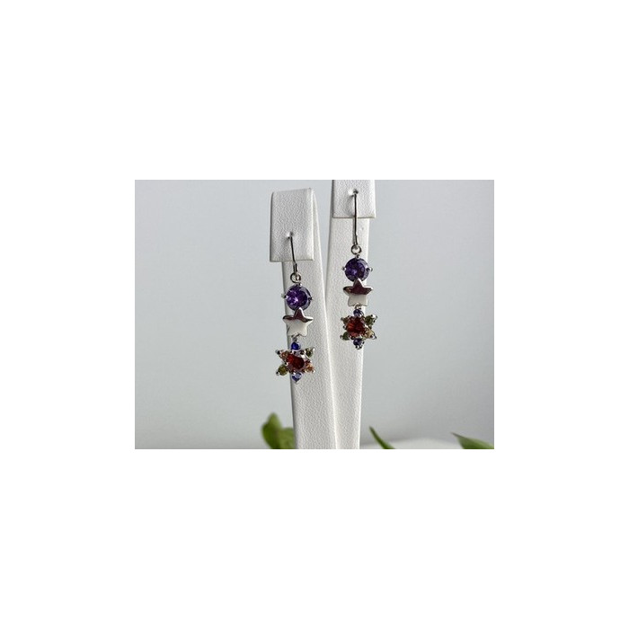 Dangle Earrings with Multicolor CZ  
