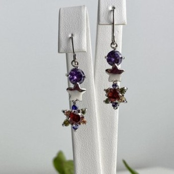 Dangle Earrings with Multicolor CZ  