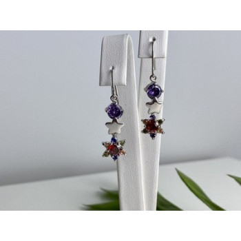 Dangle Earrings with Multicolor CZ  