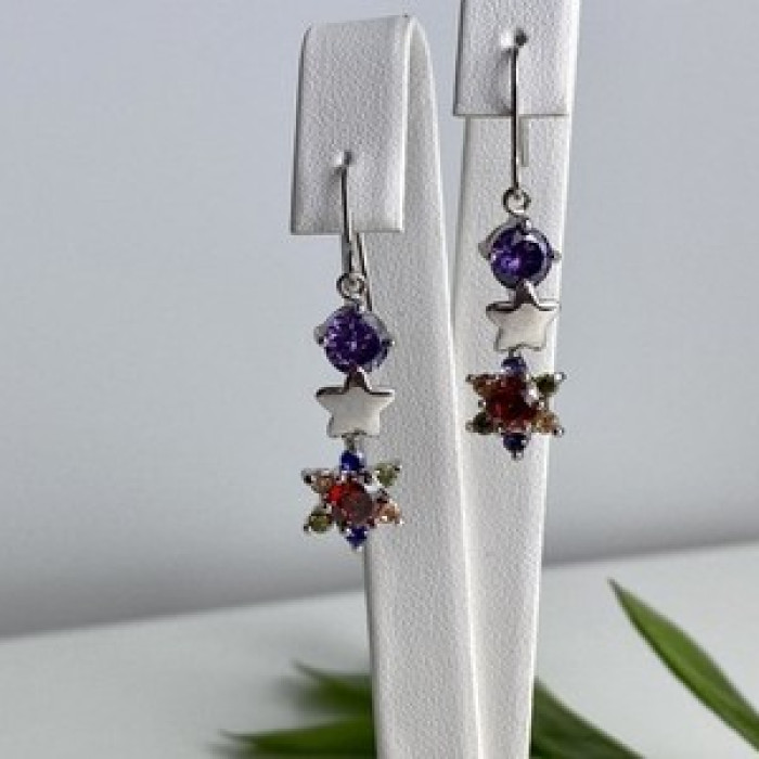 Dangle Earrings with Multicolor CZ  