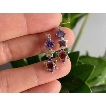 Dangle Earrings with Multicolor CZ  