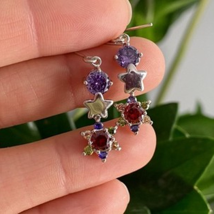Dangle Earrings with Multicolor CZ  
