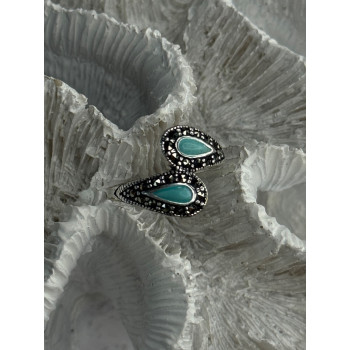 925 Sterling Silver Turquoise & Marcasite Ring Size 7