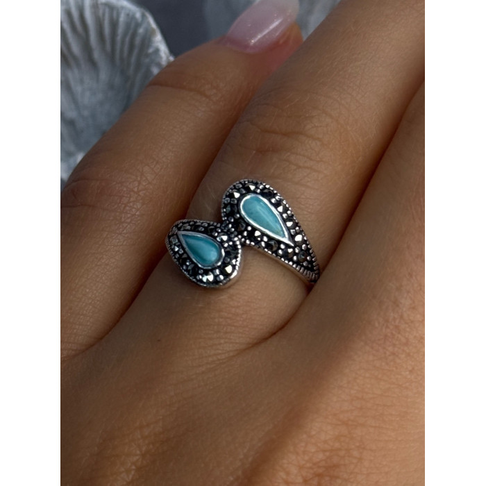 925 Sterling Silver Turquoise & Marcasite Ring Size 7