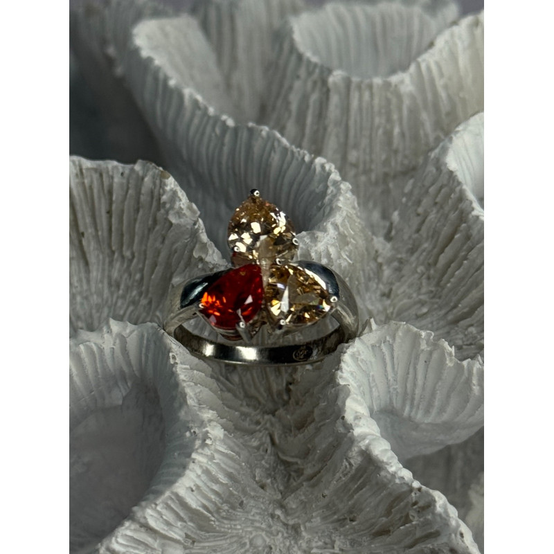 925 Sterling Silver Yellow & Orange Spinel Ring Size 8