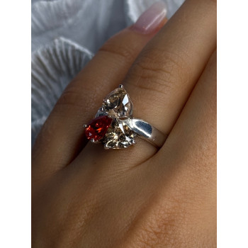 925 Sterling Silver Yellow & Orange Spinel Ring Size 8