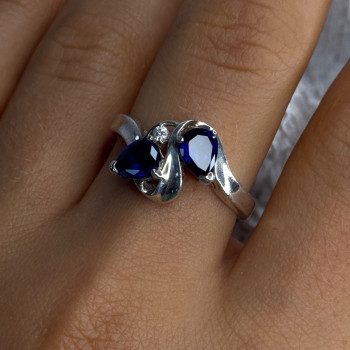 925 Sterling Silver Sapphire & Cz Ring Size 9