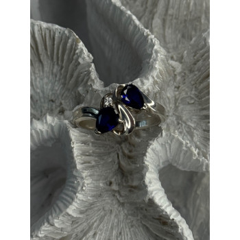 925 Sterling Silver Sapphire & Cz Ring Size 9