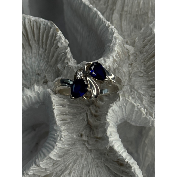 925 Sterling Silver Sapphire & Cz Ring Size 9