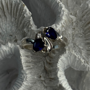 925 Sterling Silver Sapphire & Cz Ring Size 9