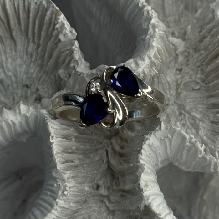 925 Sterling Silver Sapphire & Cz Ring Size 9