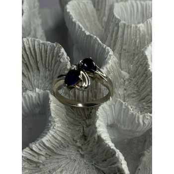 925 Sterling Silver Sapphire & Cz Ring Size 9