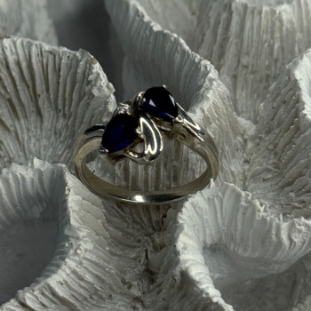 925 Sterling Silver Sapphire & Cz Ring Size 9