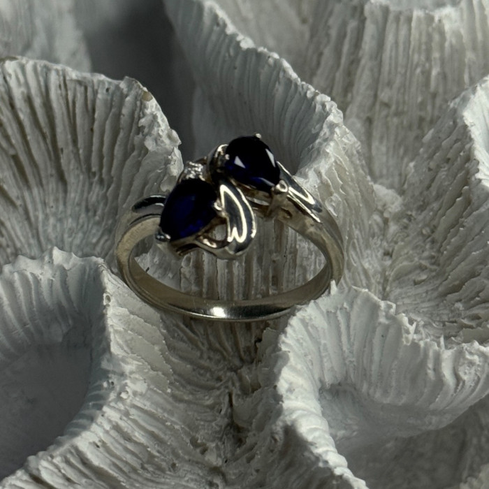 925 Sterling Silver Sapphire & Cz Ring Size 9