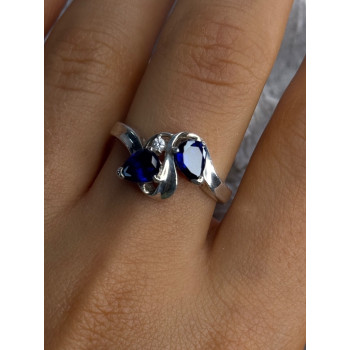 925 Sterling Silver Sapphire & Cz Ring Size 9
