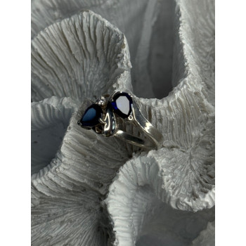 925 Sterling Silver Sapphire & Cz Ring Size 9
