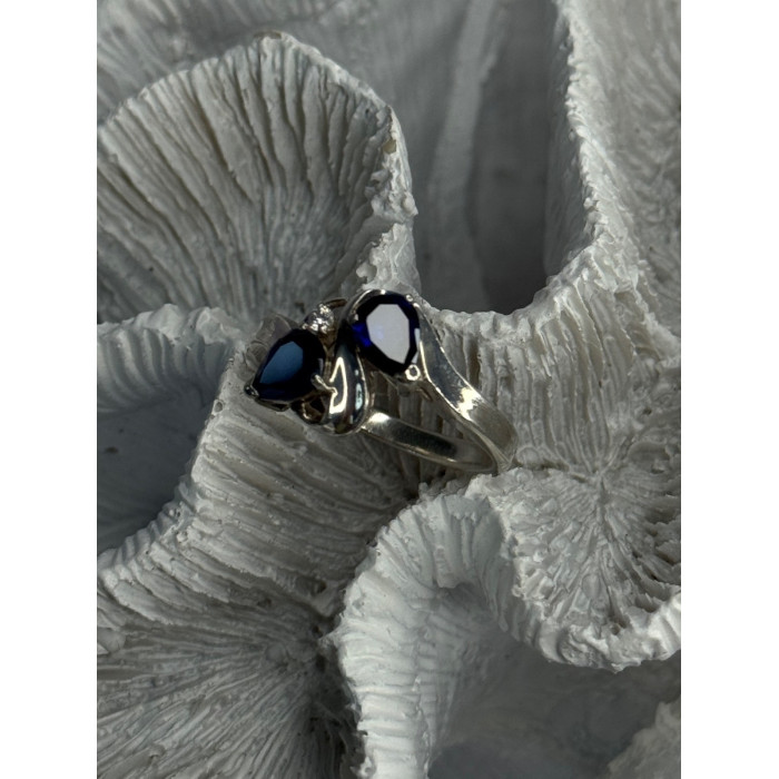 925 Sterling Silver Sapphire & Cz Ring Size 9