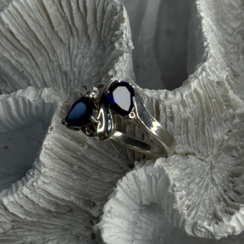 925 Sterling Silver Sapphire & Cz Ring Size 9