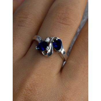 925 Sterling Silver Sapphire & Cz Ring Size 9