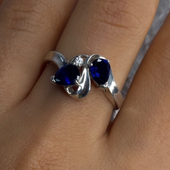 925 Sterling Silver Sapphire & Cz Ring Size 9