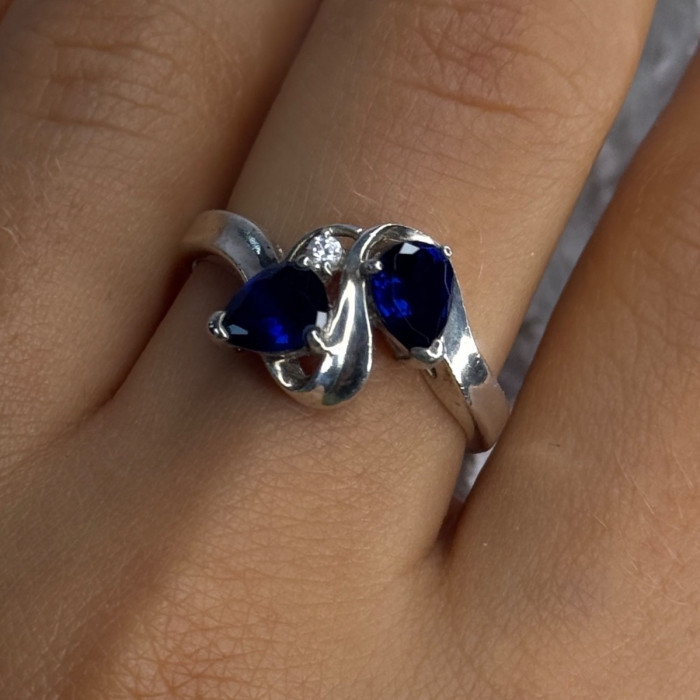 925 Sterling Silver Sapphire & Cz Ring Size 9