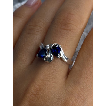 925 Sterling Silver Sapphire & Cz Ring Size 9