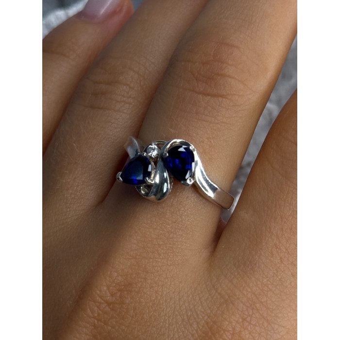 925 Sterling Silver Sapphire & Cz Ring Size 9