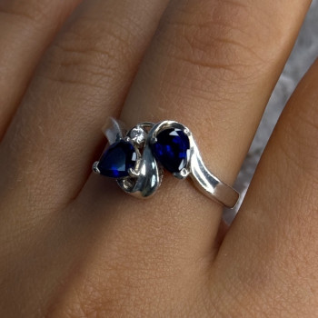 925 Sterling Silver Sapphire & Cz Ring Size 9