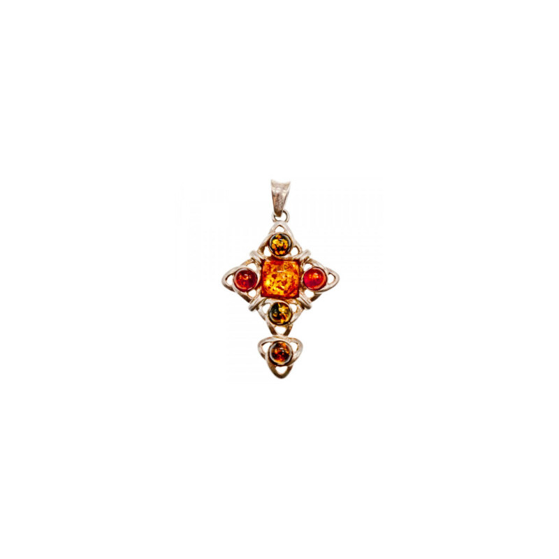 925 Sterling Silver Multicolor Amber Pendant