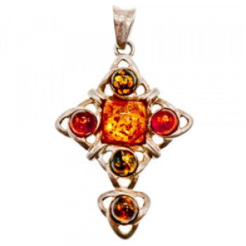 925 Sterling Silver Multicolor Amber Pendant