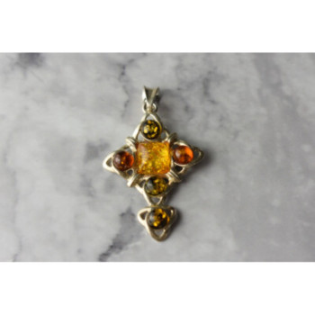 925 Sterling Silver Multicolor Amber Pendant