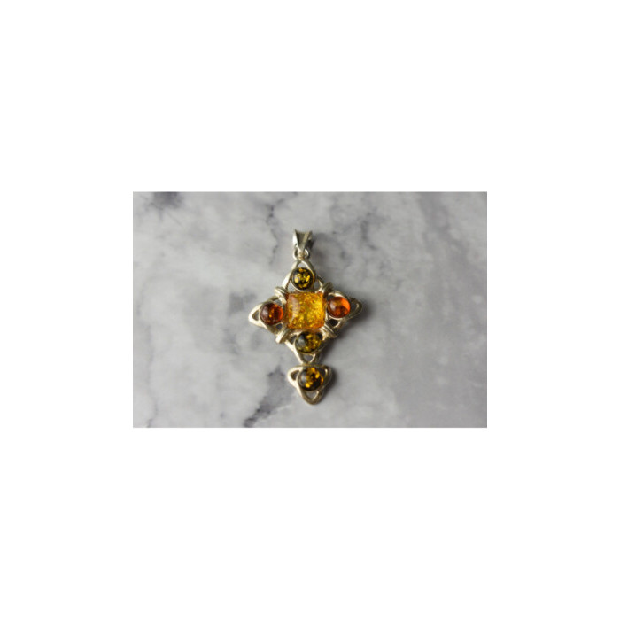 925 Sterling Silver Multicolor Amber Pendant