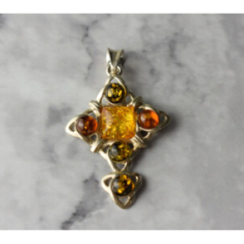 925 Sterling Silver Multicolor Amber Pendant