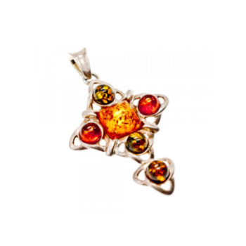925 Sterling Silver Multicolor Amber Pendant