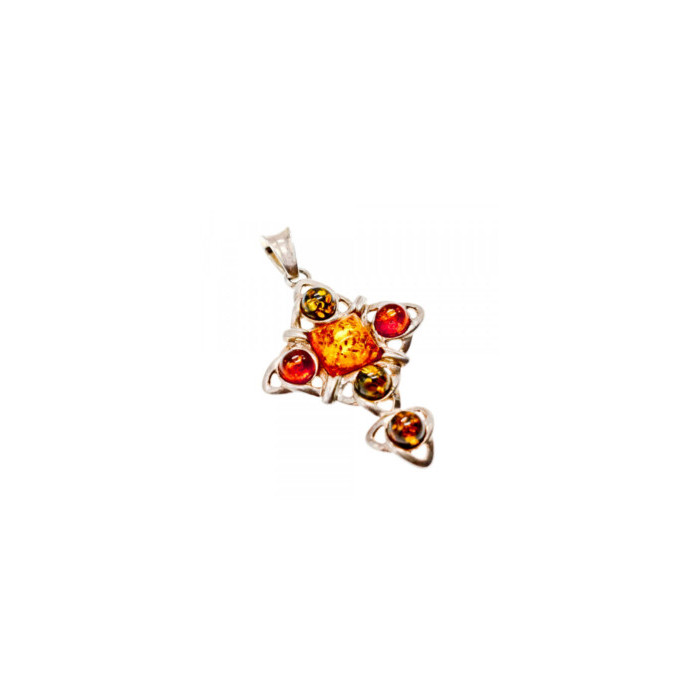 925 Sterling Silver Multicolor Amber Pendant