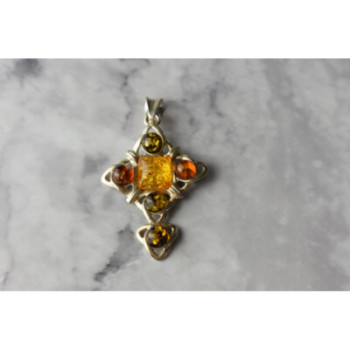 925 Sterling Silver Multicolor Amber Pendant