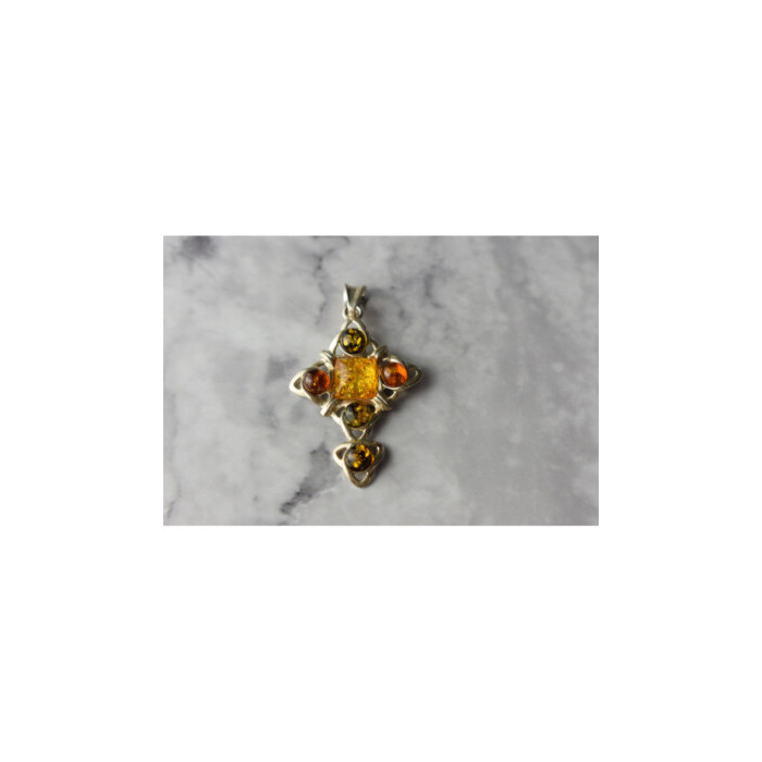 925 Sterling Silver Multicolor Amber Pendant