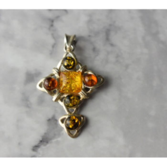925 Sterling Silver Multicolor Amber Pendant