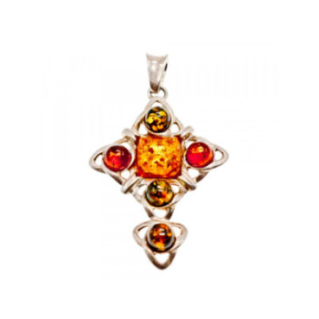 925 Sterling Silver Multicolor Amber Pendant