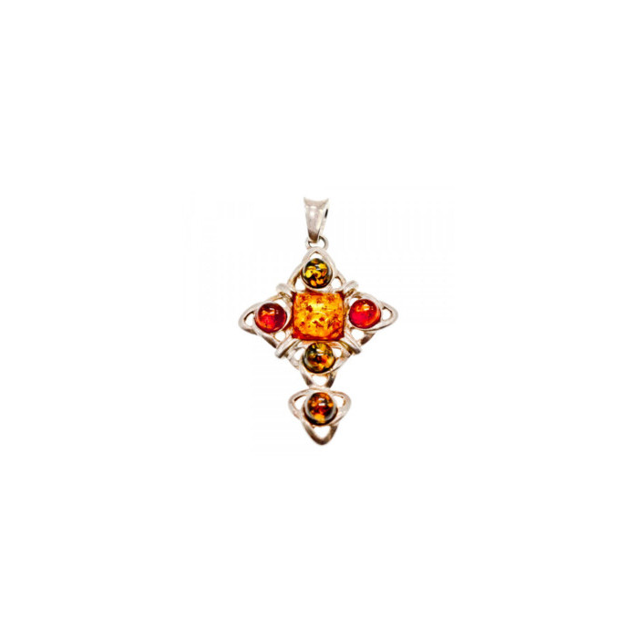 925 Sterling Silver Multicolor Amber Pendant