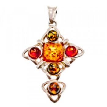925 Sterling Silver Multicolor Amber Pendant