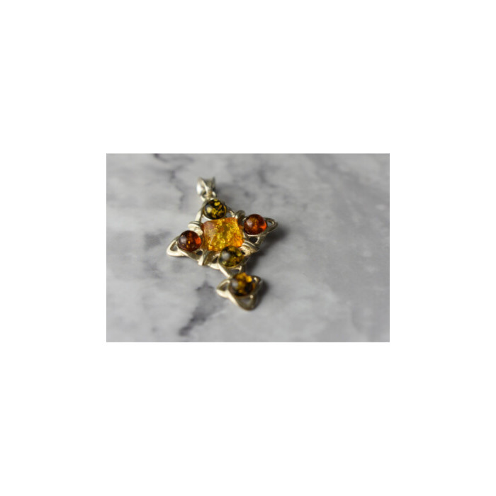 925 Sterling Silver Multicolor Amber Pendant