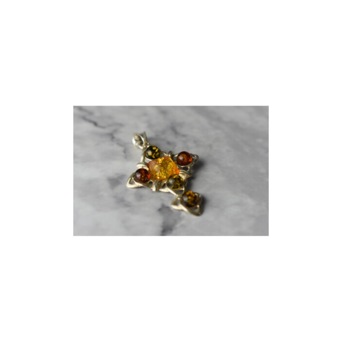 925 Sterling Silver Multicolor Amber Pendant